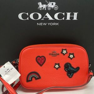 Coach Crossbody Rexy Clutch Deep Coral Souvenir Embroidery Leather Bag 57866